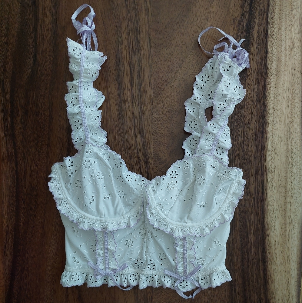 For Love And Lemons White and Lavender Eyelet Bralette